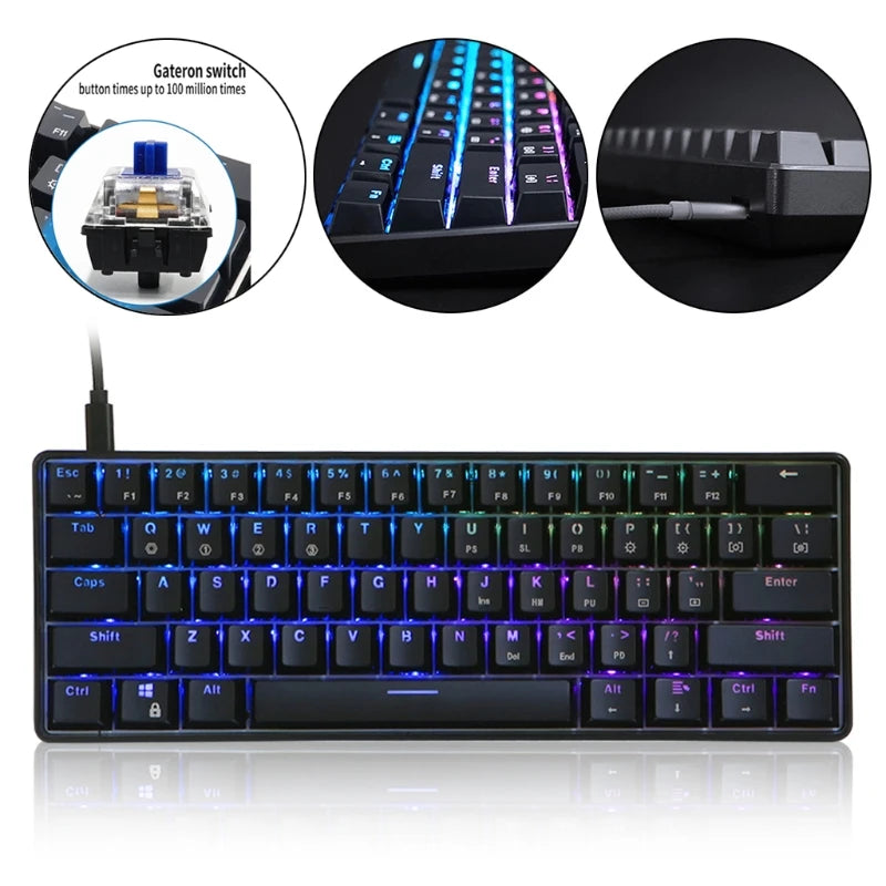 GK61 SK61 61 Key Mechanical Keyboard USB Wired LED Backlit Axis Gaming Mechanical Keyboard Gateron Optical Switches Jy17 19