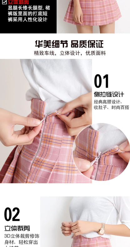 Harajuku Short Skirt New Korean Plaid Skirt Women Zipper High Waist School Girl Pleated Plaid Skirt Sexy Mini Skirt Plus Size