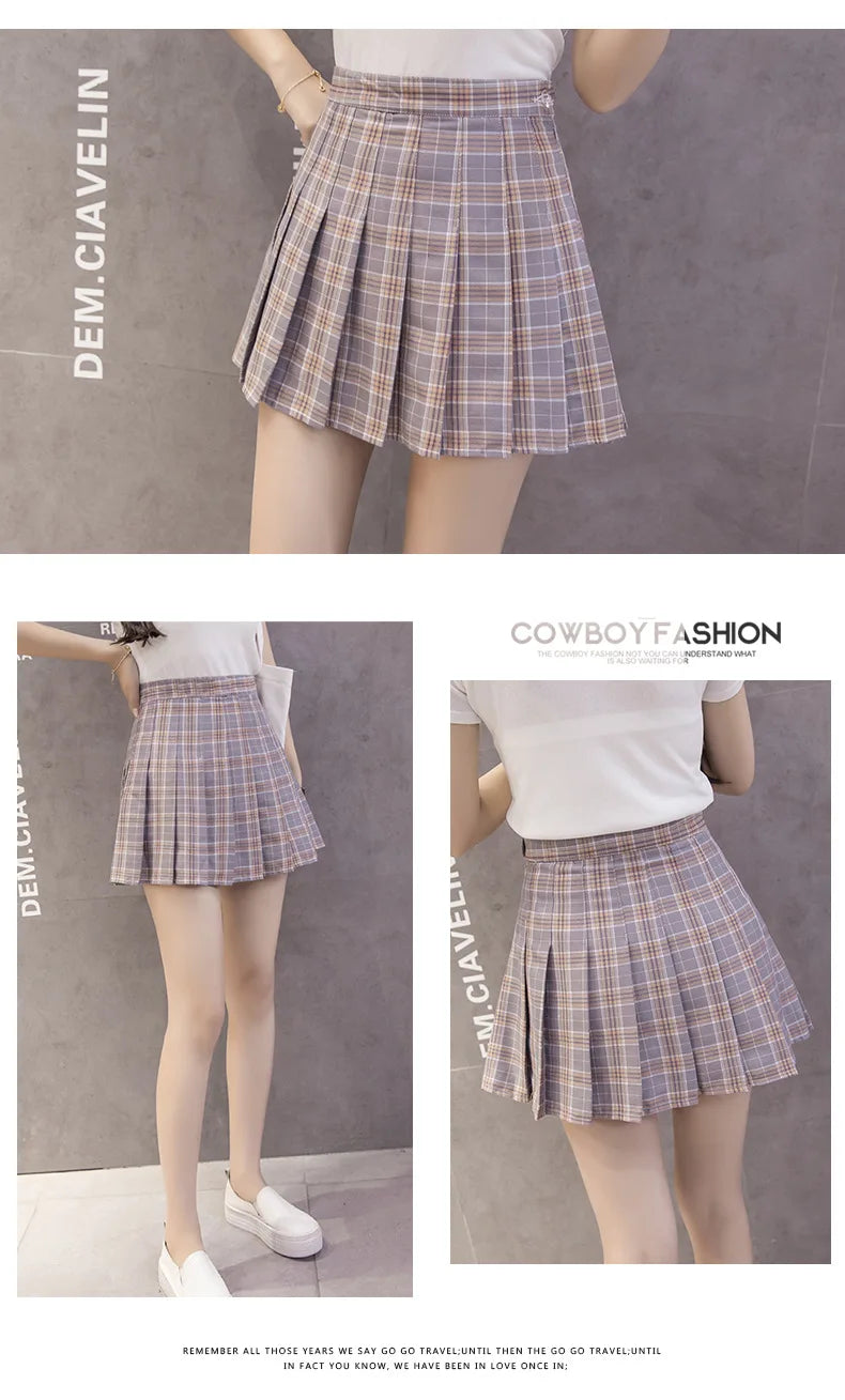 Harajuku Short Skirt New Korean Plaid Skirt Women Zipper High Waist School Girl Pleated Plaid Skirt Sexy Mini Skirt Plus Size