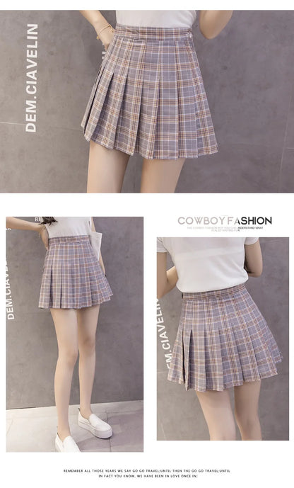 Harajuku Short Skirt New Korean Plaid Skirt Women Zipper High Waist School Girl Pleated Plaid Skirt Sexy Mini Skirt Plus Size