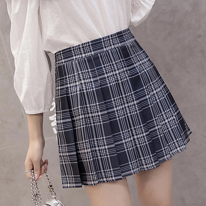 Harajuku Short Skirt New Korean Plaid Skirt Women Zipper High Waist School Girl Pleated Plaid Skirt Sexy Mini Skirt Plus Size