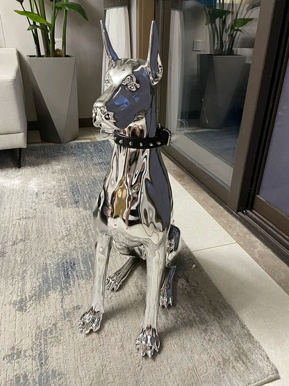 Large Doberman Dog Sculptures Home Decoration Sculptures and Figurines Room Decor Home Accessories Electroplate Animal Statue