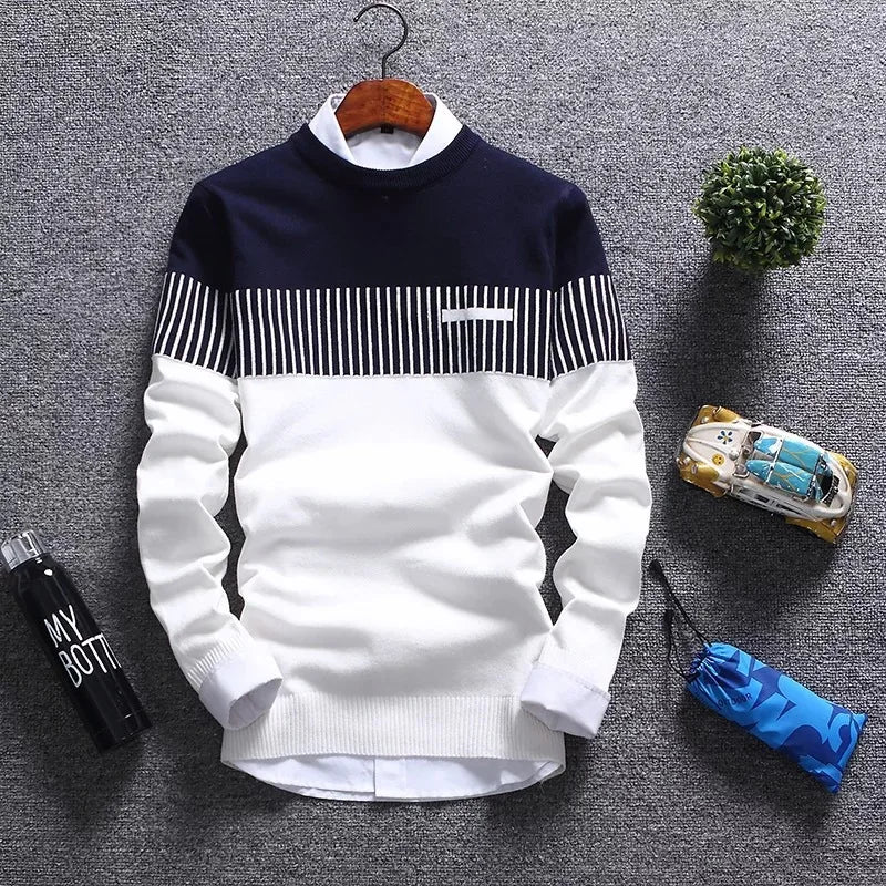 New Autumn Pullovers Men Fashion Stripe Causal Knitted Sweaters Pullovers Mens Slim Fit O Neck Knitwear Mens Brand Clothing 2023