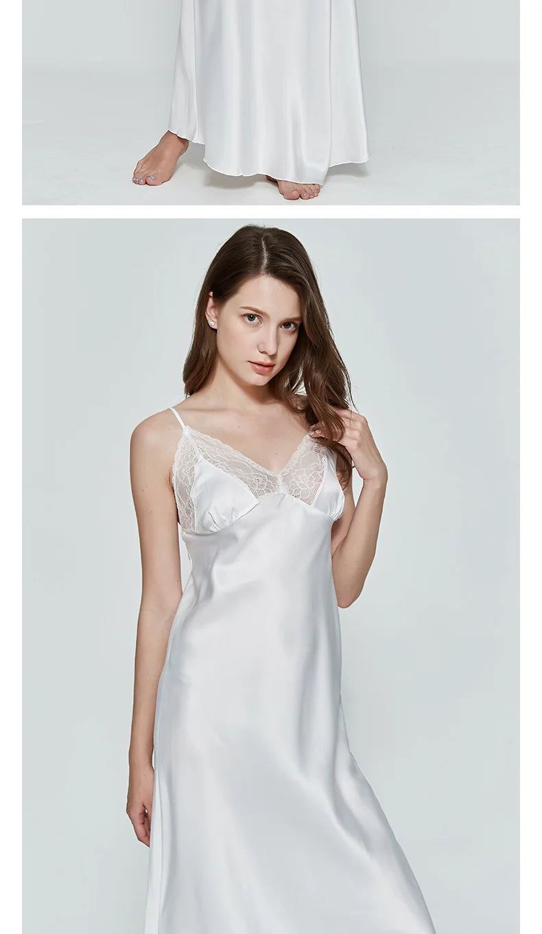 Sexy Women Nightgown Long Night Dress Artificial Silk Stain Deep-V Sleepwear Female Dressing Gown Nightie Nightwear