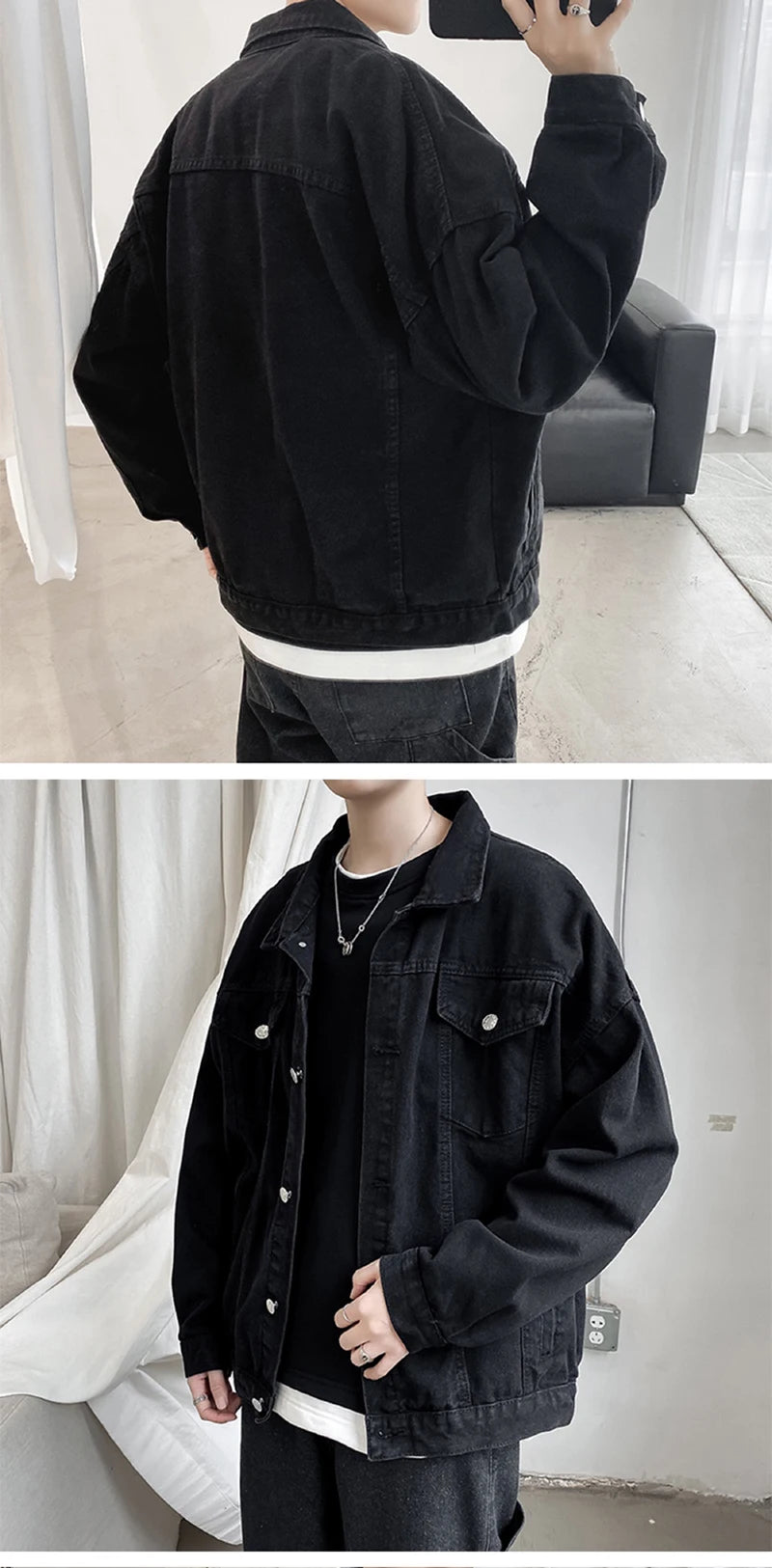 Black Denim Short Jacket Men Jeans Jacket Coats Casual Windbreaker Pockets Overalls Bomber Streetwear Man Clothing Outwear