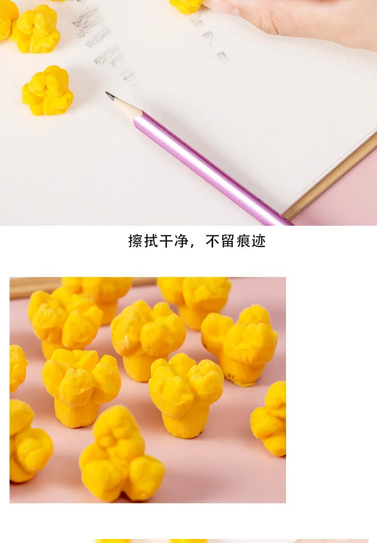 1 pack Ins Novelty Cartoon Popcorn Pencil Eraser Japanese Stationery Kids School Supplies Kawaii Eraser for Girls Student Prizes