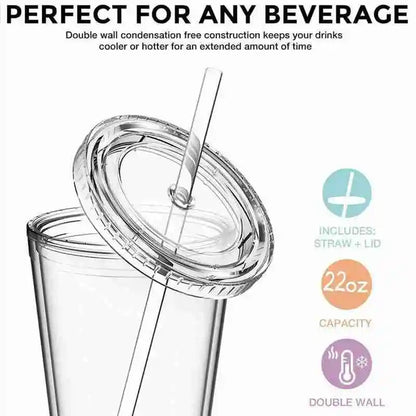 1PCS Double walled Ice Cold Drink Coffee Juice Tea Tumbler Mug Cup Smoothie Travel With Straw Plastic Reusable Iced D1X4