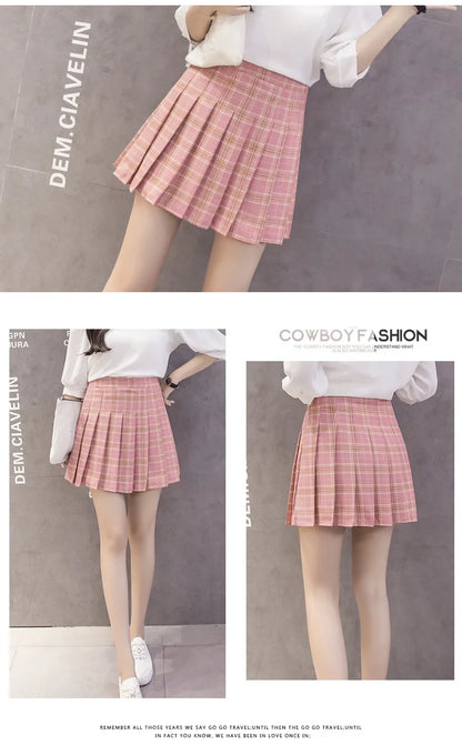 Harajuku Short Skirt New Korean Plaid Skirt Women Zipper High Waist School Girl Pleated Plaid Skirt Sexy Mini Skirt Plus Size