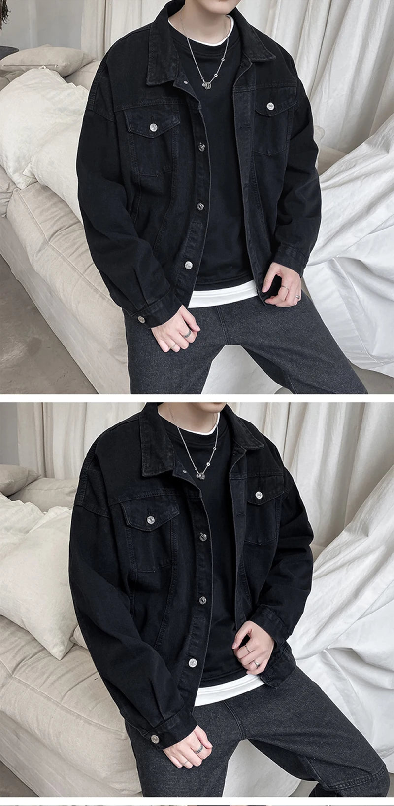 Black Denim Short Jacket Men Jeans Jacket Coats Casual Windbreaker Pockets Overalls Bomber Streetwear Man Clothing Outwear