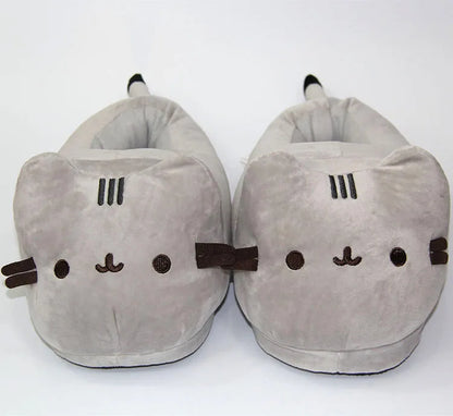 Cartoon Full Covered Cat Slippers Warm Winter Slides Soft Plush Doll Indoor Cute Anime Bedroom Shoes For Man Woman Home Use