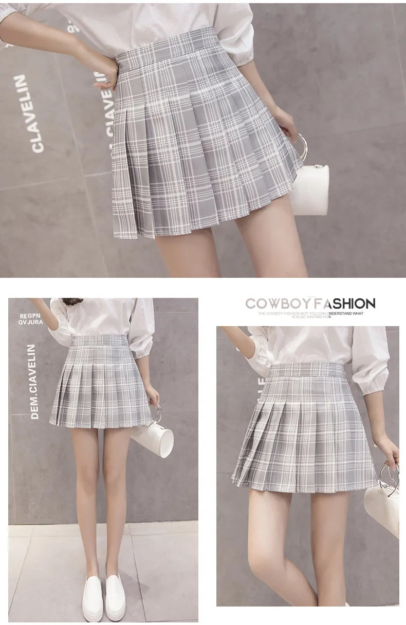 Harajuku Short Skirt New Korean Plaid Skirt Women Zipper High Waist School Girl Pleated Plaid Skirt Sexy Mini Skirt Plus Size