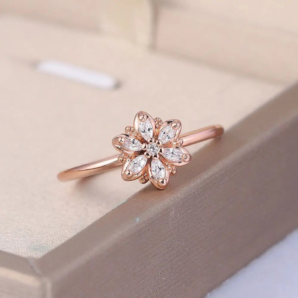 MxGxFam 585 Gold Color Little Flowers Rings Jewelry For Women Fashion Jewelry AAA+ Zircon