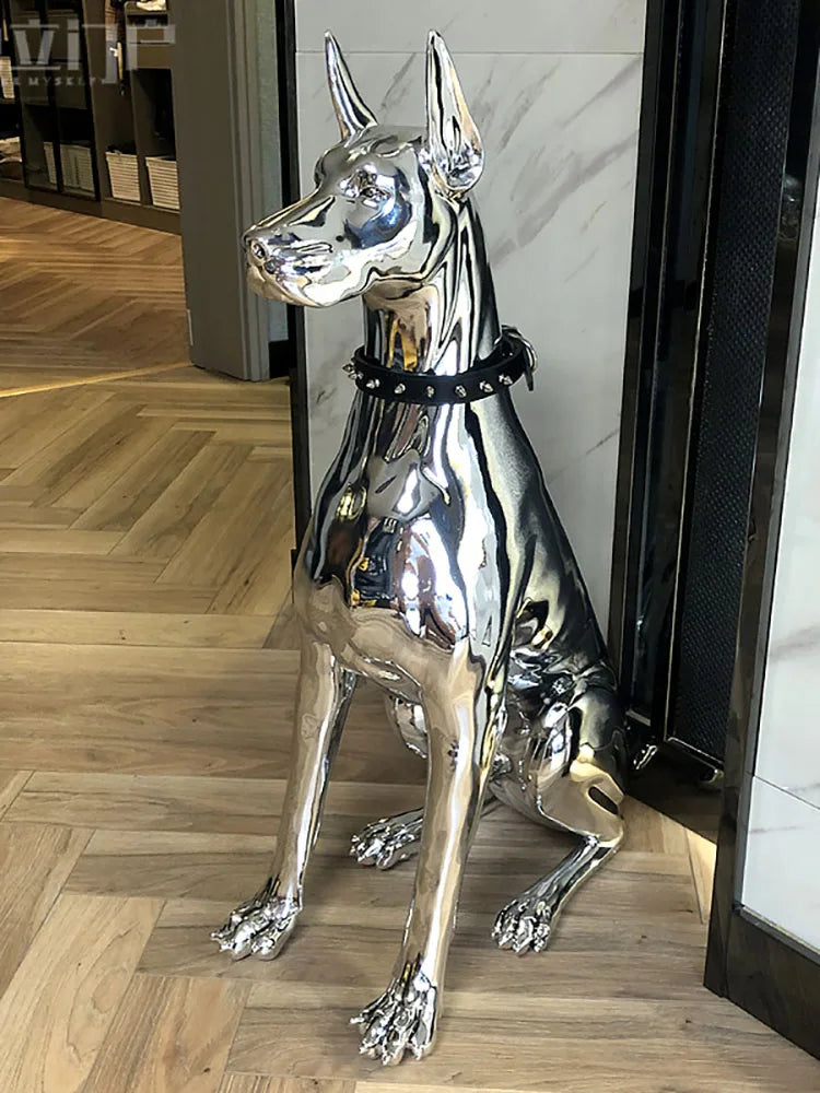 Large Doberman Dog Sculptures Home Decoration Sculptures and Figurines Room Decor Home Accessories Electroplate Animal Statue