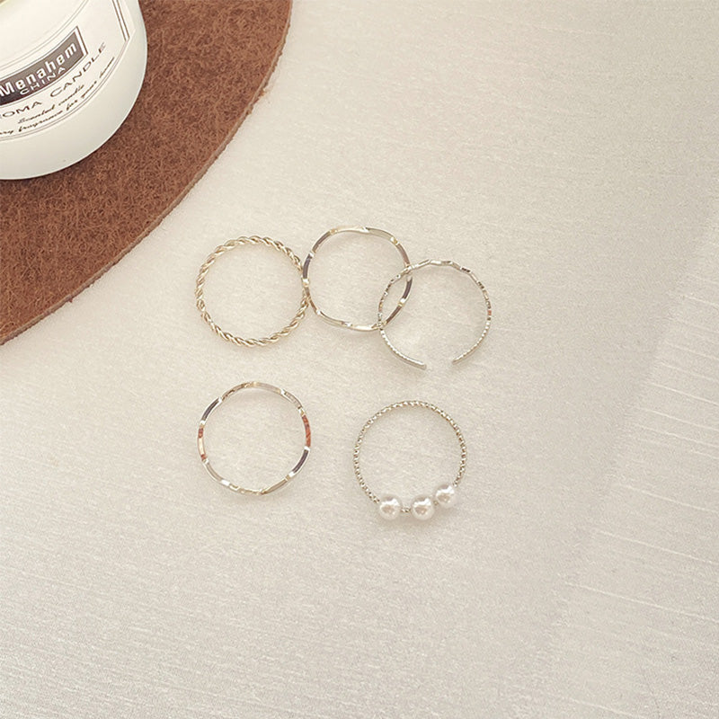 2024 New 5pcs/Set Geometric Rings Boho Style Wave Shape Rings Women Punk Gold Silver Color Ring Hip-Hop Ring Finger Accessories