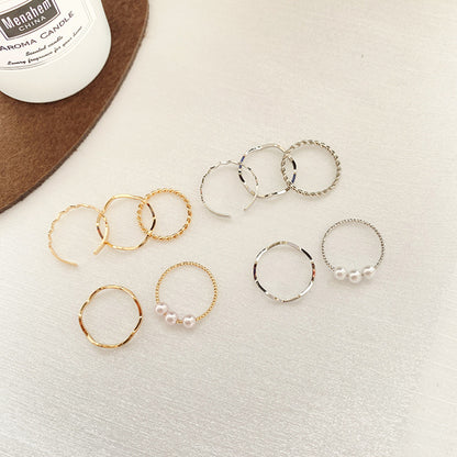 2024 New 5pcs/Set Geometric Rings Boho Style Wave Shape Rings Women Punk Gold Silver Color Ring Hip-Hop Ring Finger Accessories