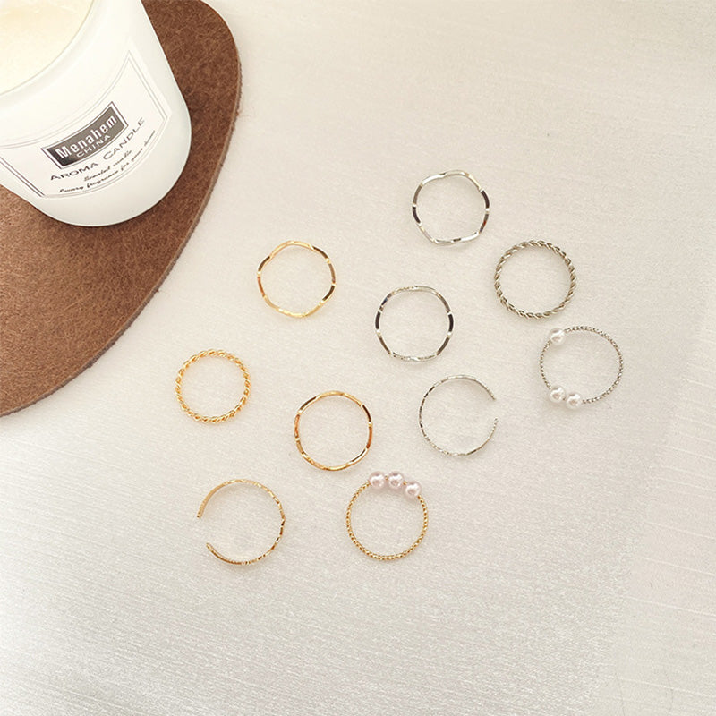 2024 New 5pcs/Set Geometric Rings Boho Style Wave Shape Rings Women Punk Gold Silver Color Ring Hip-Hop Ring Finger Accessories