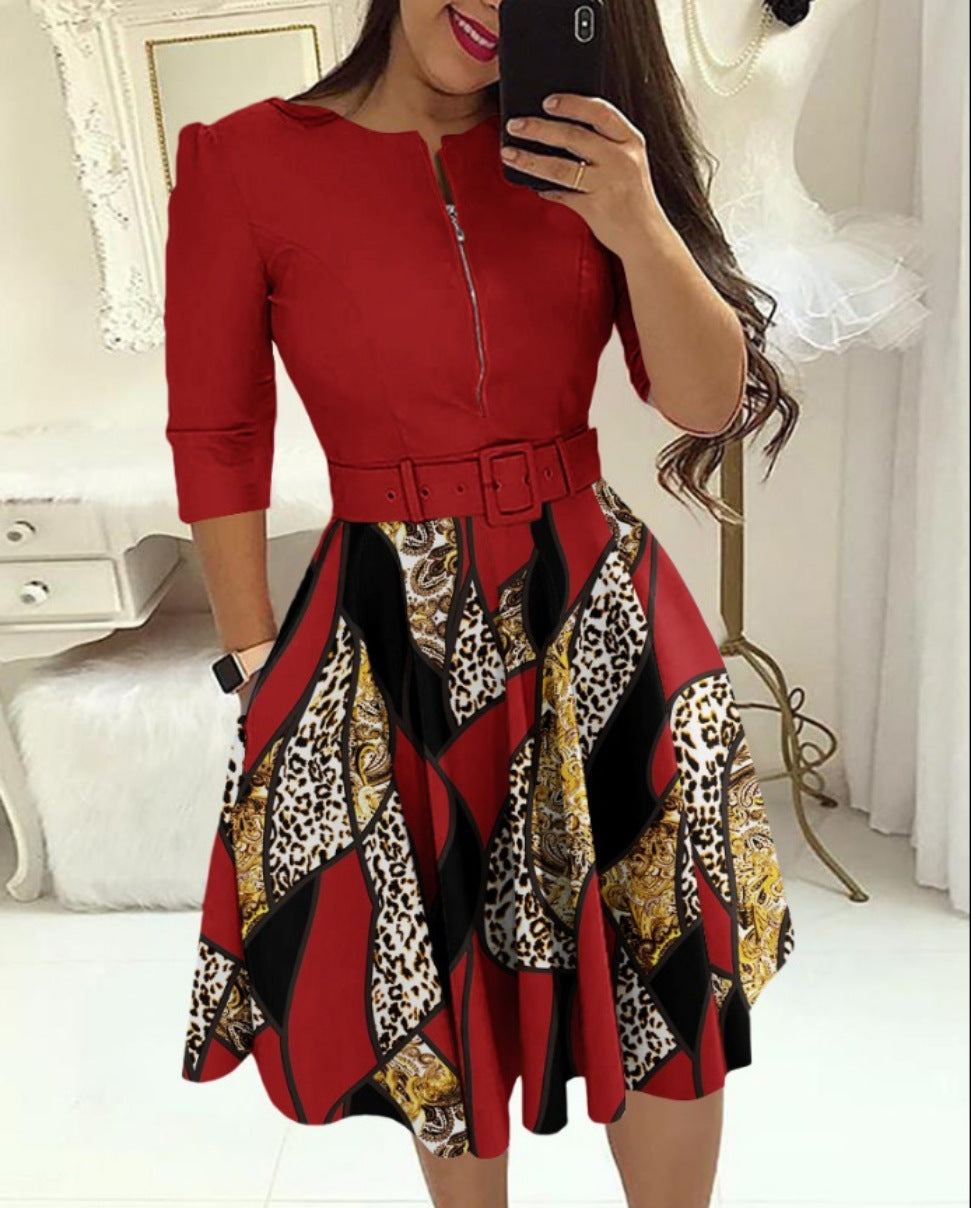 Dress for Women Streetwear 2023 Autumn and Winter Elegant Waist Wrapped Mid Long Sleeve Solid V-Neck Fashion Dresses with Belt