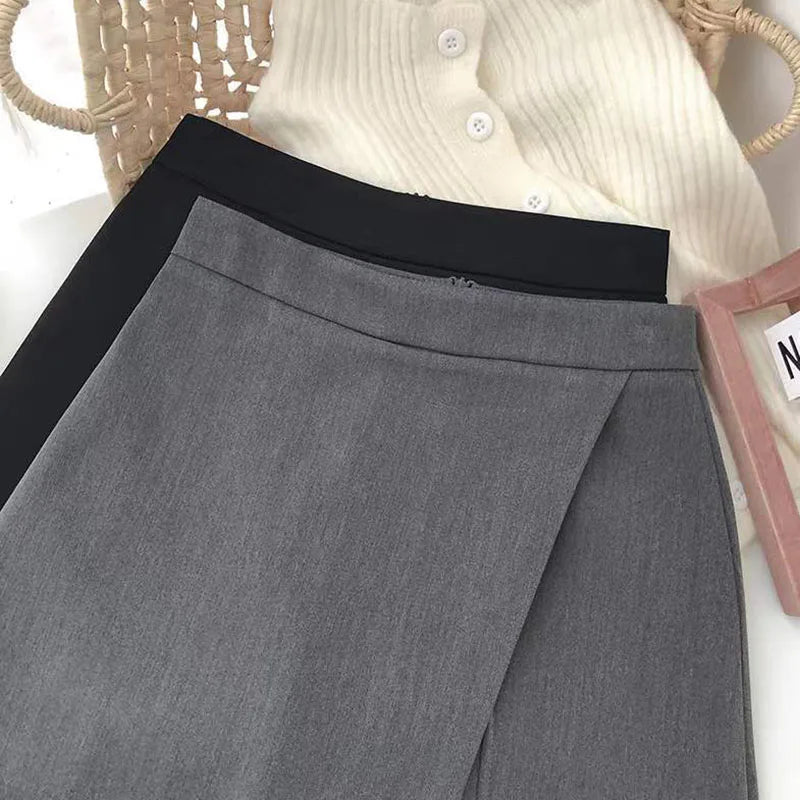 Lucyever Black Gray Women Skirts A-Line Korean Style High Waist Split Mini Skirt Woman Simple Casual Office Shorts Skirts Female