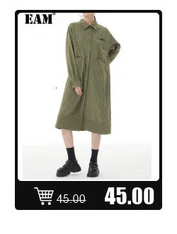 [EAM] Women Khaki Big Size Asymmetrical Trench New Lapel Long Sleeve Loose Fit Windbreaker Fashion Spring Autumn 2024 1K912