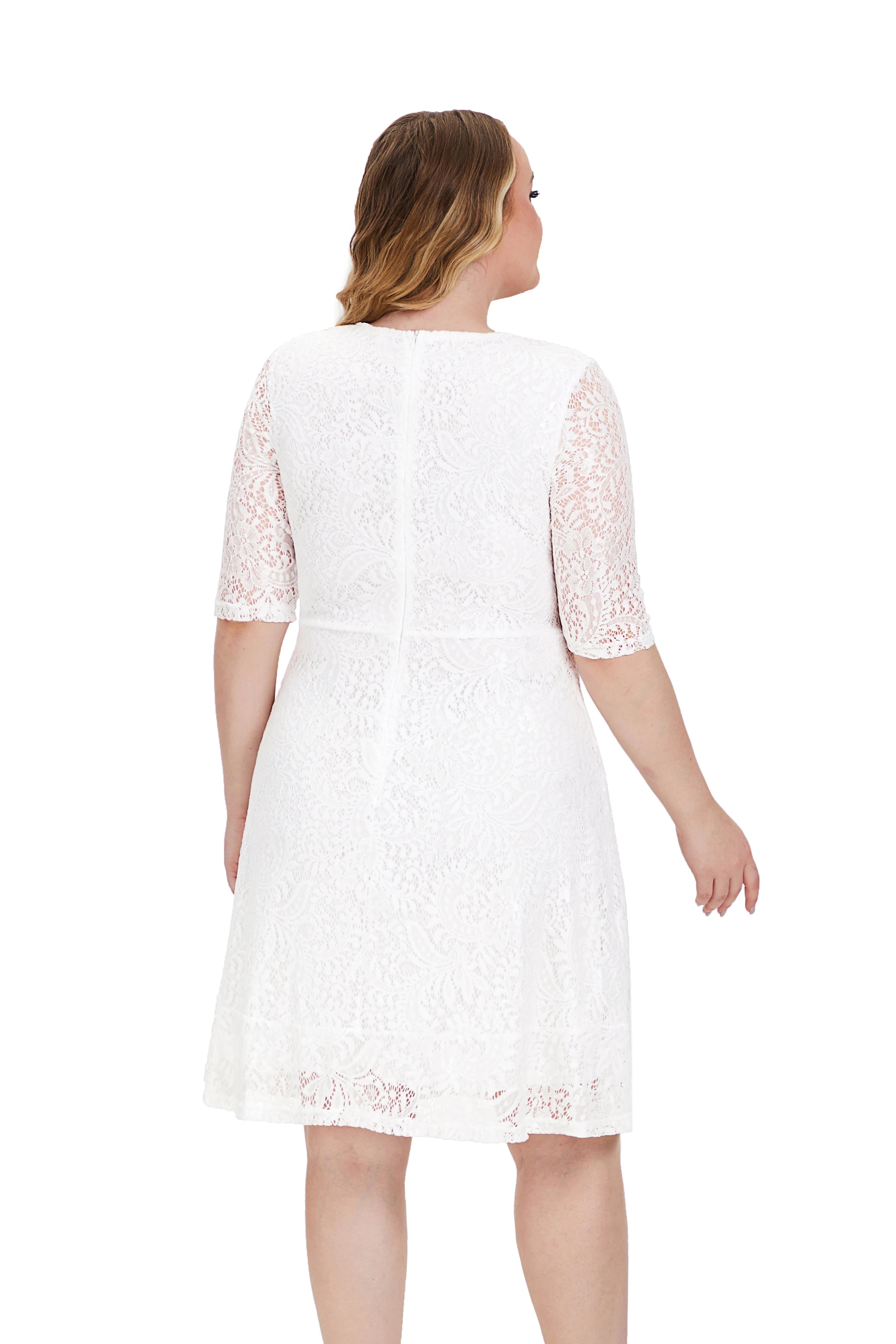 Plus Size Contrast Lace Semi Sheer 3/4 Sleeve Midi Dress, Women&