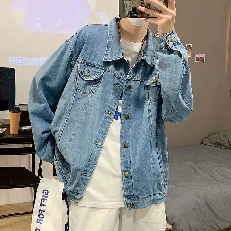 Black Denim Short Jacket Men Jeans Jacket Coats Casual Windbreaker Pockets Overalls Bomber Streetwear Man Clothing Outwear