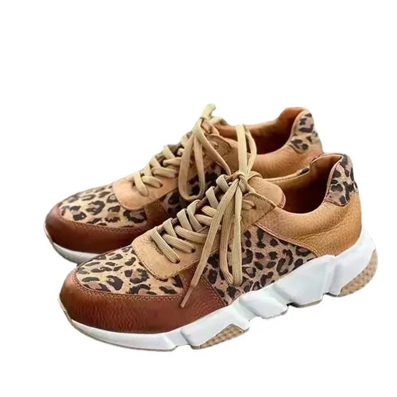 Plus size 36-44 New Thick-soled Round Toe Low-top Leopard Print Women&