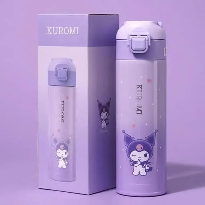 500ML Mymelody Kuromi Thermos Bottle Sanrio Kawaii Anime Cute Portable Straw 316 Stainless Steel Leakproof Thermal Cup Water Mug