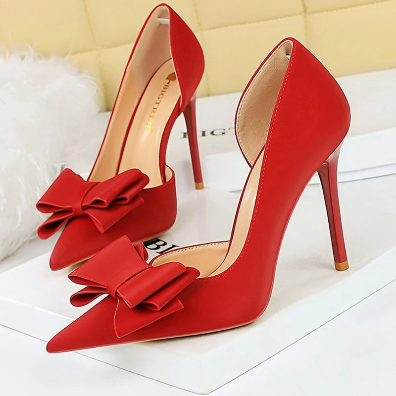 BIGTREE Shoes Bowknot Women Pumps Fashion High Heels Women Shoes Sexy Party Shoes Stilettos Office Shoes Silks Satins Lady Heels