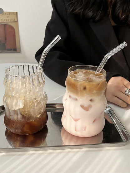 550ml Straws Beer Mugs Transparent Bubble Tea Aesthetic Glass Cups Strawberry Milk Juice Pitcher Coffee Mug Drinkware Cup