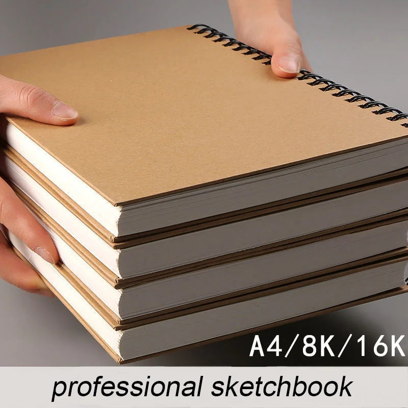 Spiral Sketchbook Art Notebook Kraft Paper Blank 160GSM Hard Cover School Supplies Pencil Drawing Notepad Stationary