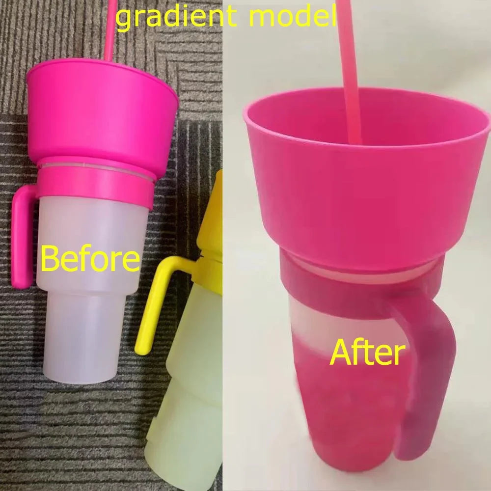 2In1 Snack Bowl Drink Cup with Straw Stadium Tumbler Water Bottle Straw Splash Proof Leakproof Portable Adults Kids Cinema Trip