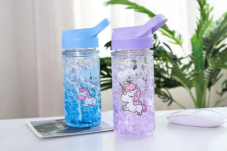 Stylish Double Straw Unicorn Ice Cup Summer Cold Drink Juice Coffee Water Cup Boy&