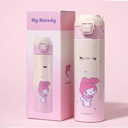 500ML Mymelody Kuromi Thermos Bottle Sanrio Kawaii Anime Cute Portable Straw 316 Stainless Steel Leakproof Thermal Cup Water Mug