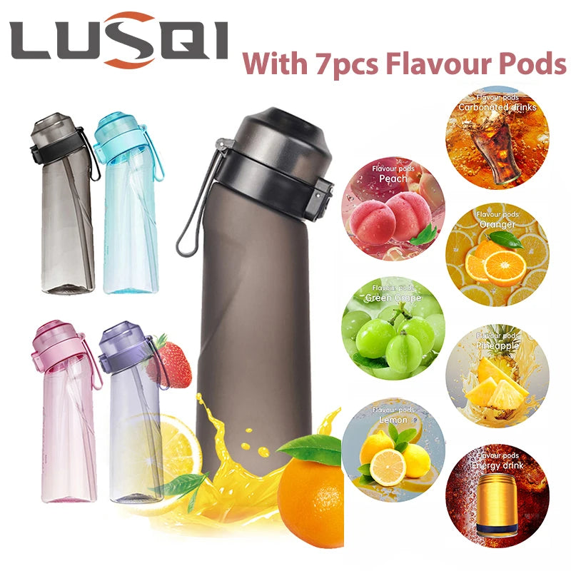 LUSQI Air Flavored Water Bottle With 7 Flavor Ring Sports Fashion Straw Tritan Plastic Cup Suitable for Outdoor Sports Fitness