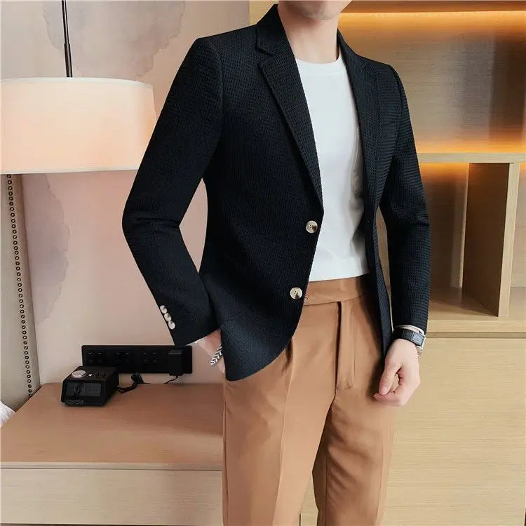 Man Suits and Blazers White Business Coats Dress Jackets Waffle Jacket for Men Clothing Korean Style Clothes Simple Breasted