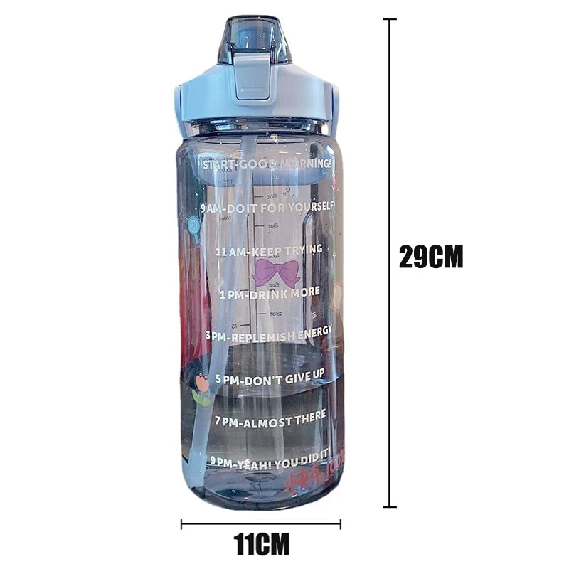 2 Liter Water Bottle with Straw Kids Girls Large Portable Bottles Sports Fitness Cup Summer Cold Water Motivational Water Bottle