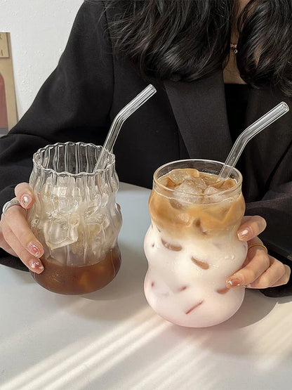 550ml Straws Beer Mugs Transparent Bubble Tea Aesthetic Glass Cups Strawberry Milk Juice Pitcher Coffee Mug Drinkware Cup