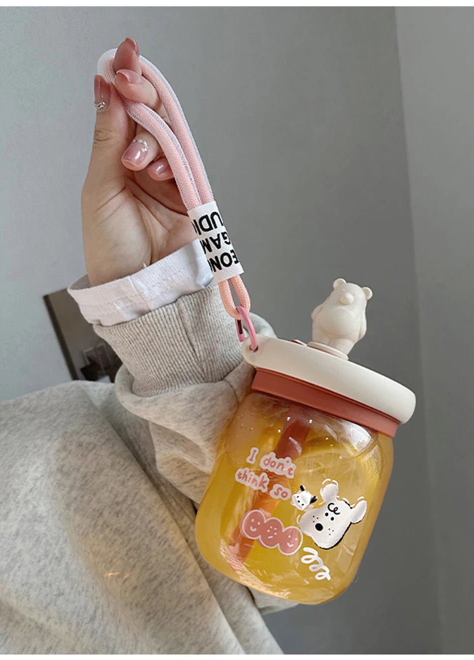 Kawaii Jumbo Boba Water Bottle With Straw For Girls Kids Large Capacity Cute Stirring Cup Portable Dual Drinking Plastic Cups