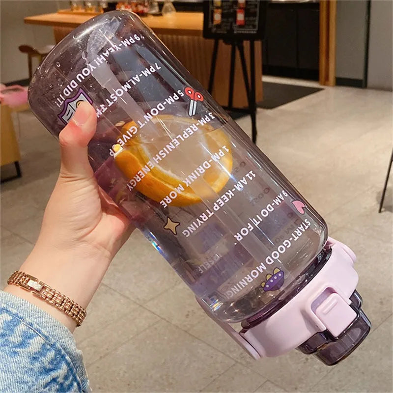 2 Liter Water Bottle with Straw Kids Girls Large Portable Bottles Sports Fitness Cup Summer Cold Water Motivational Water Bottle