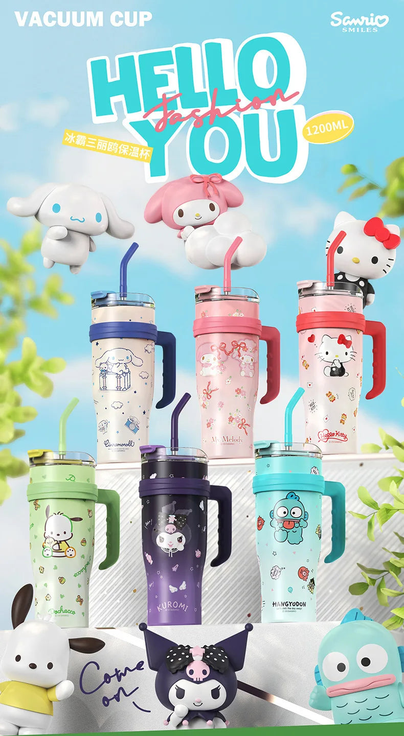 Sanrio Thermos Bottle 1200ml Kuromi Cinnamoroll Sippy Water Cup Vacuum Flask Kawaii Stainless Steel High Capacity Insulated Mug