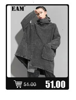 [EAM] Women Khaki Big Size Asymmetrical Trench New Lapel Long Sleeve Loose Fit Windbreaker Fashion Spring Autumn 2024 1K912