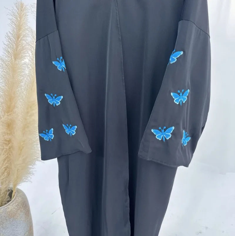 2024 New Butterfly Embroidery Abaya for Muslim Women Elegant Party Dresses Middle East Türkiye Dubai Cardigan Islam Clothing