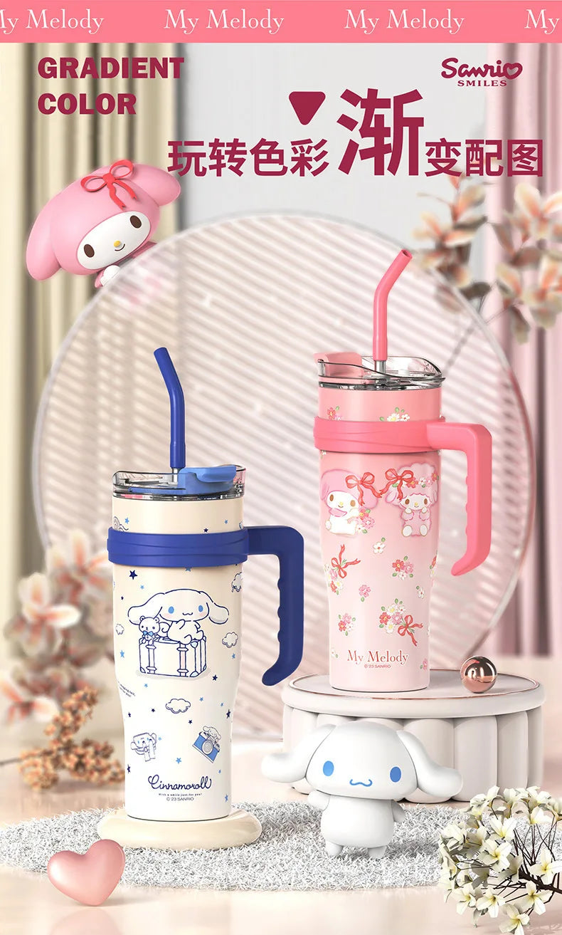 Sanrio Thermos Bottle 1200ml Kuromi Cinnamoroll Sippy Water Cup Vacuum Flask Kawaii Stainless Steel High Capacity Insulated Mug