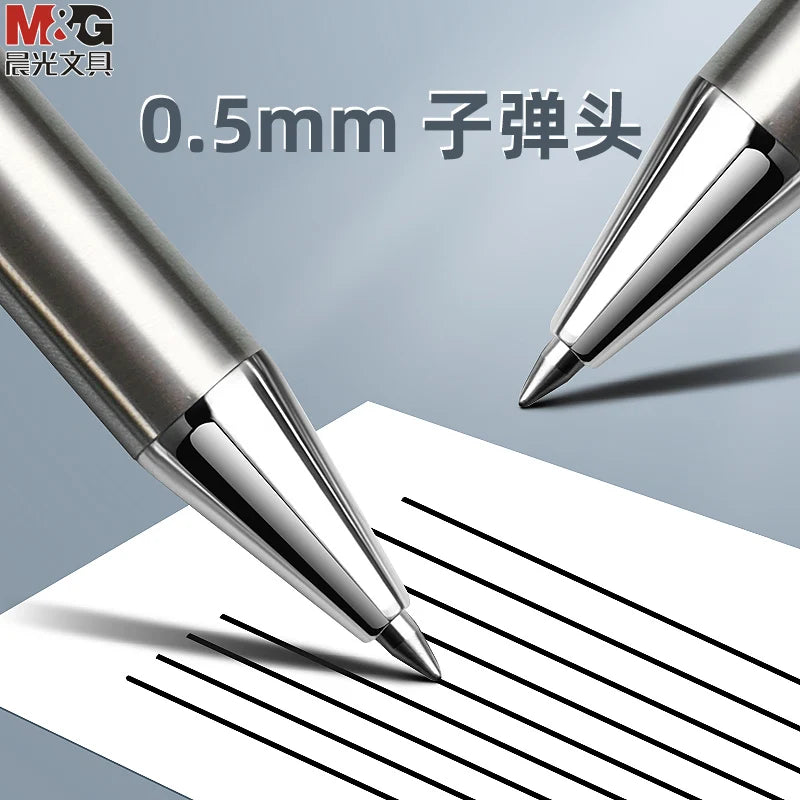 M&amp;G Retractable Stainless Steel Liquid Gel Pens,0.5mm Fine Point Bullet Tip Black Ink Metal Ballpoint Signing Pen Blue Red Cords