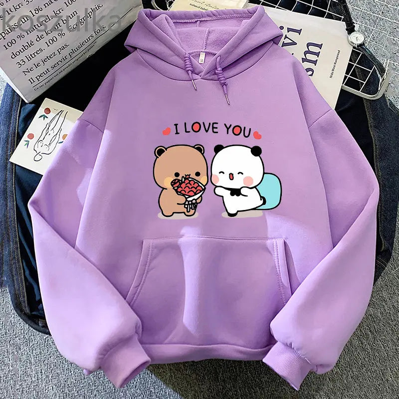 Panda Bear Cartoon Bubu And Dudu Kawaii Print Hooded Men Women Couple Hoodies Plus Size Pullover Harajuku Unisex Sweatshirt