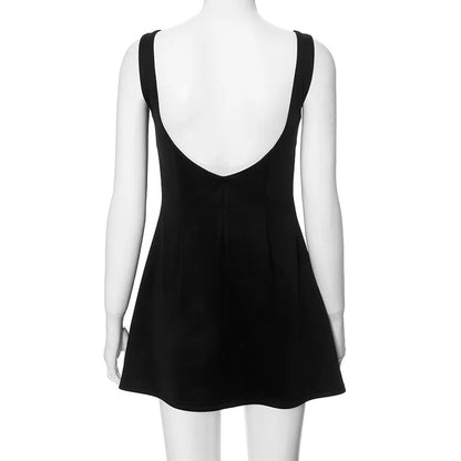 TARUXY Sexy Backless Mini Vest Dress For Women Sleeveless Solid High Waist Slim Elegant Solid Female Beach Club Party Dresses