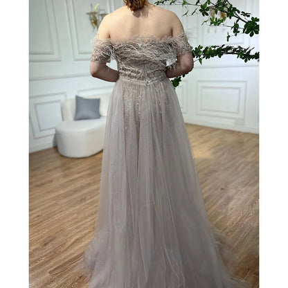 Serene Hill Dubai Luxury Beaded  Blue Mermaid Elegant Overskirt Evening Dresses Gowns 2024 For Women Wedding Party LA71634