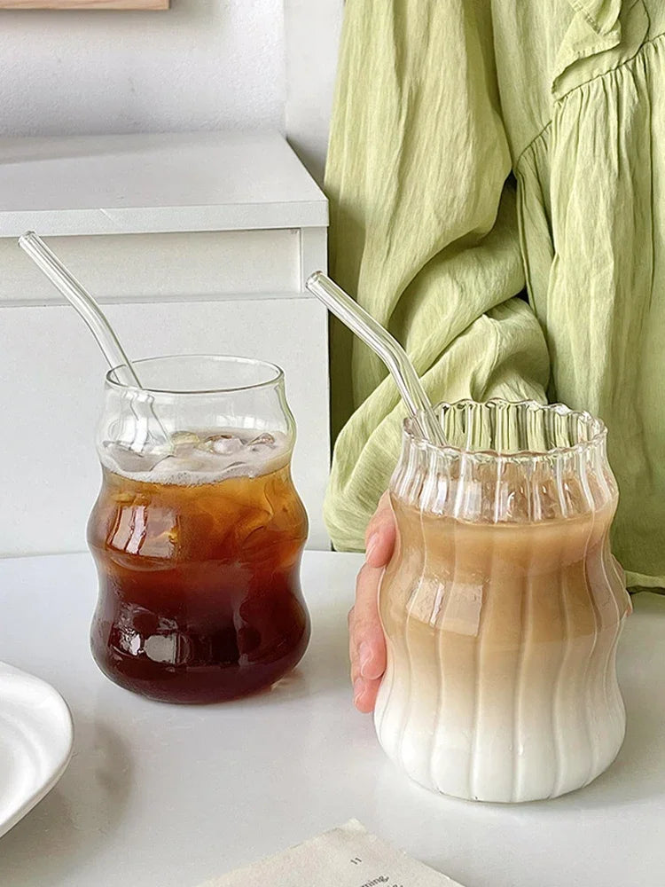 550ml Straws Beer Mugs Transparent Bubble Tea Aesthetic Glass Cups Strawberry Milk Juice Pitcher Coffee Mug Drinkware Cup