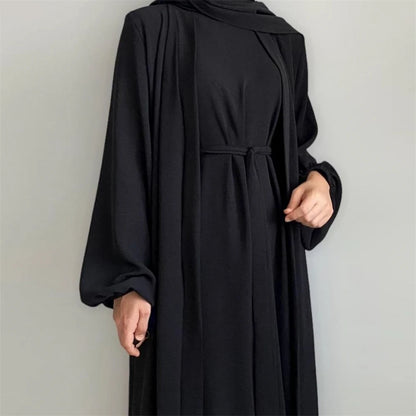 Eid Ramadan Muslim Women Open Abaya Kimono Inner Maxi Dress Hijab Sets 2/3 Pieces Dubai Islamic Arab Robe Kaftan Jalabiya Caftan