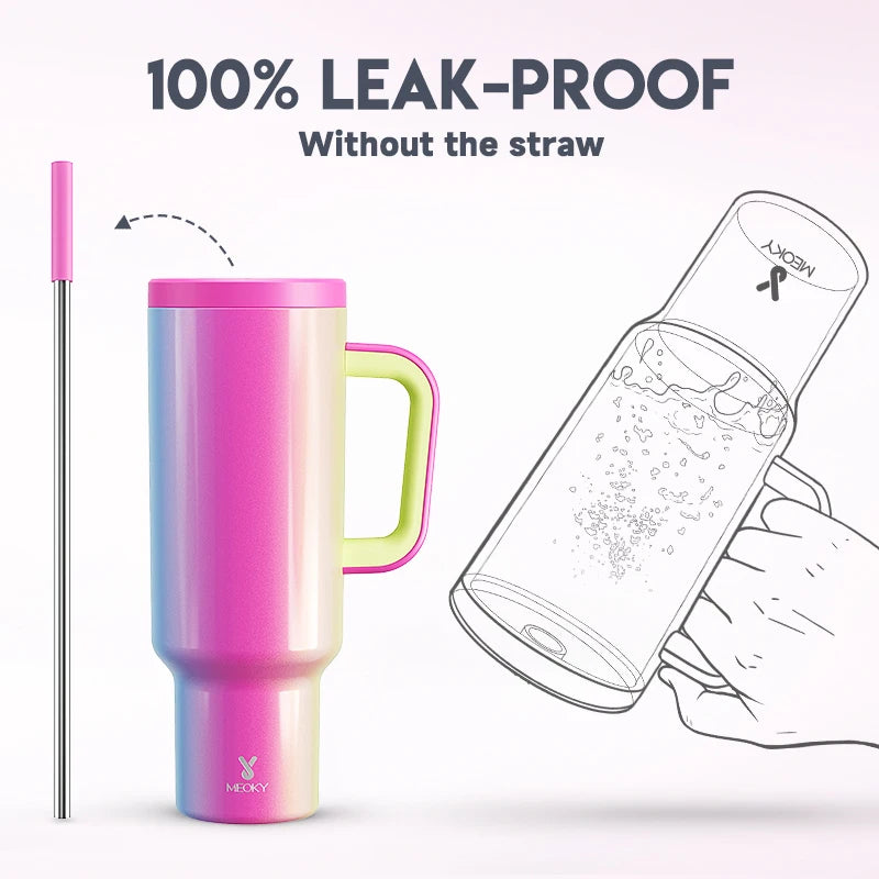 50oz Cup Meoky Large Capacity Vacuum Straw Cup with Lid Handle Stainless Steel Mlik Tea Mug Water Bottle for Travel Hiking